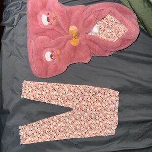 Pink Hooded Baby Outfit with Floral Pants